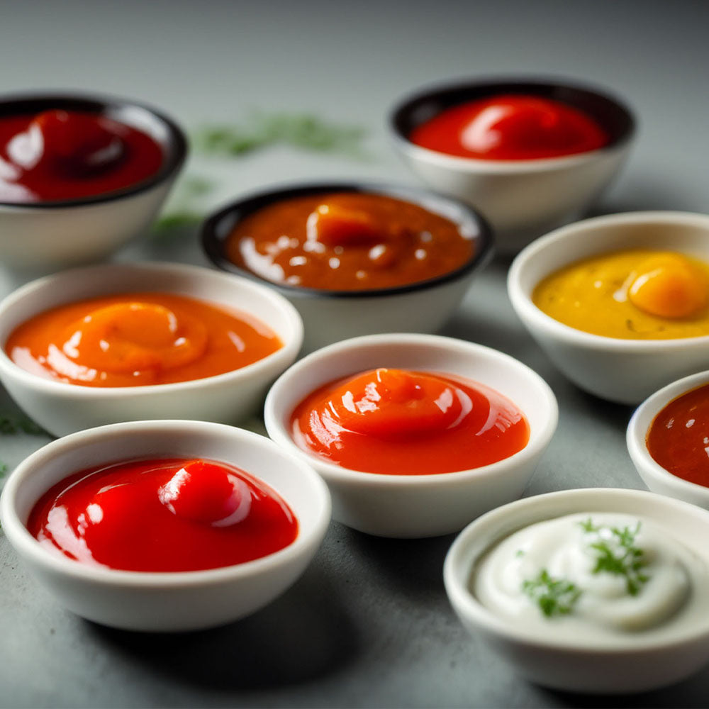Small bowls of condiments