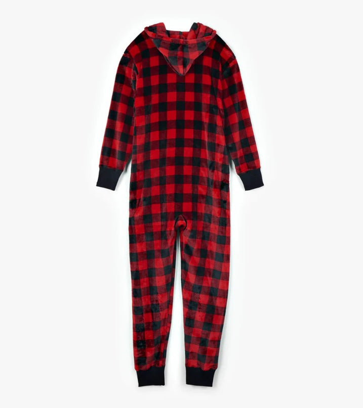 Buffalo Plaid Fleece Onesie (Adult)