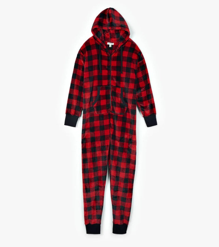 Buffalo Plaid Fleece Onesie (Adult)