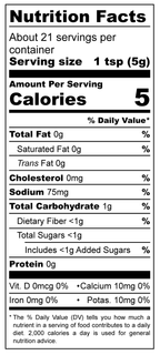Nutritional Facts Maple Horseradish Mustard 3.65 oz jar