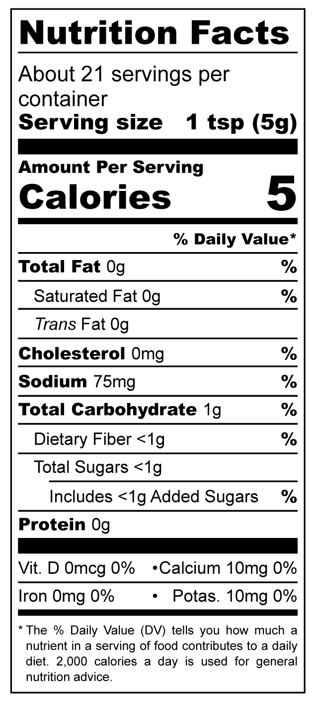 Nutritional Facts Maple Horseradish Mustard 3.65 oz jar